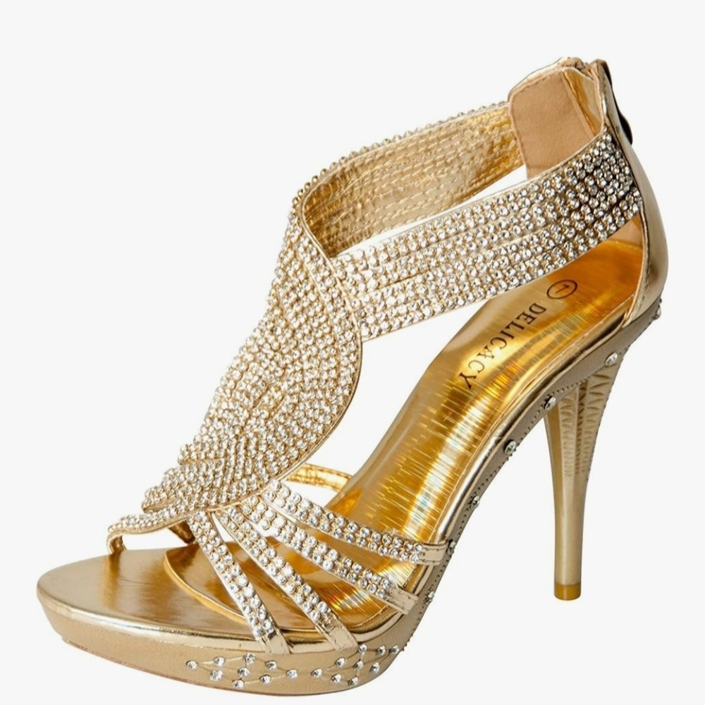 Delicacy Gold Rhinestone Women's Heels